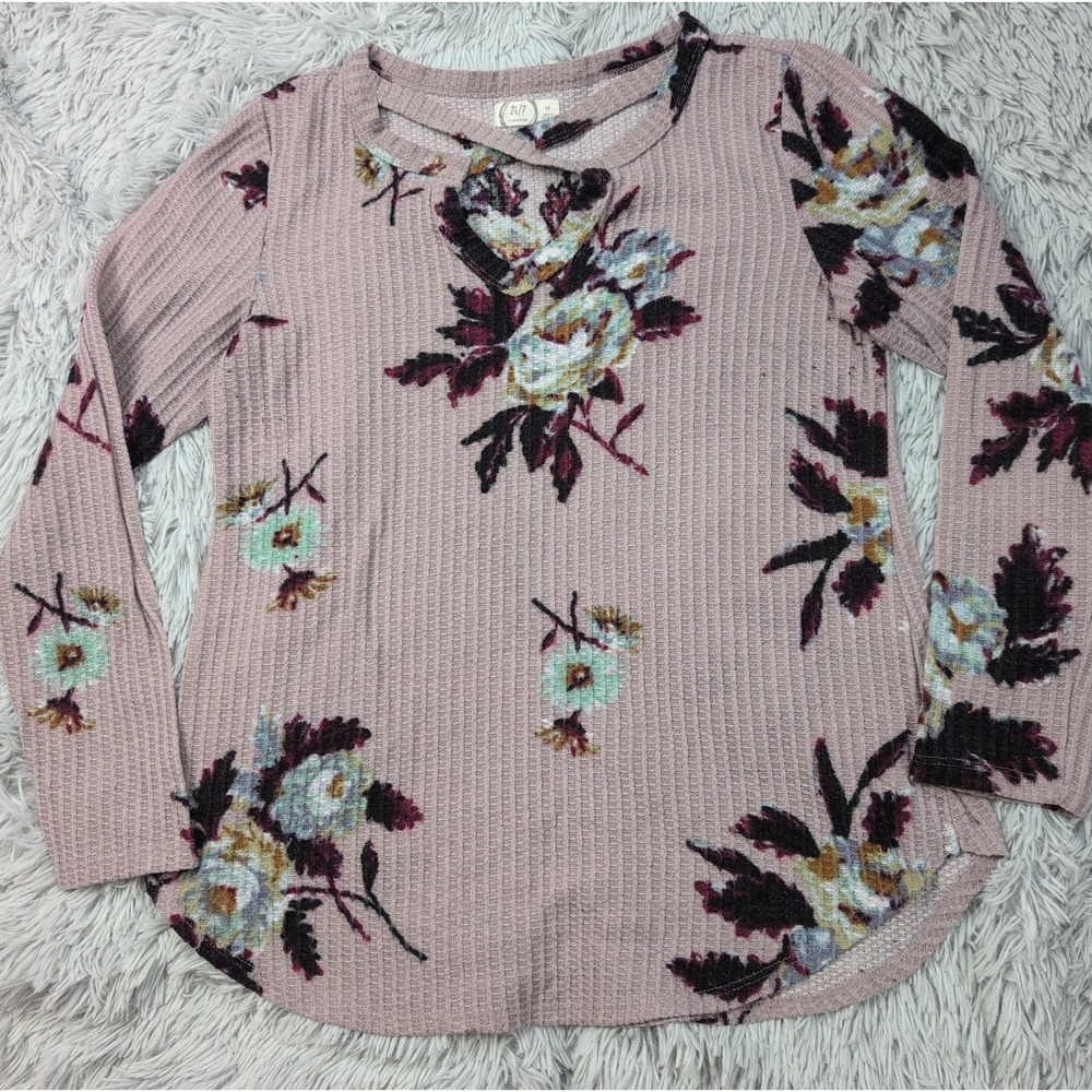 Maurices 24/7 Sweater Womens M Purple Floral Lightweight Comfort Casual